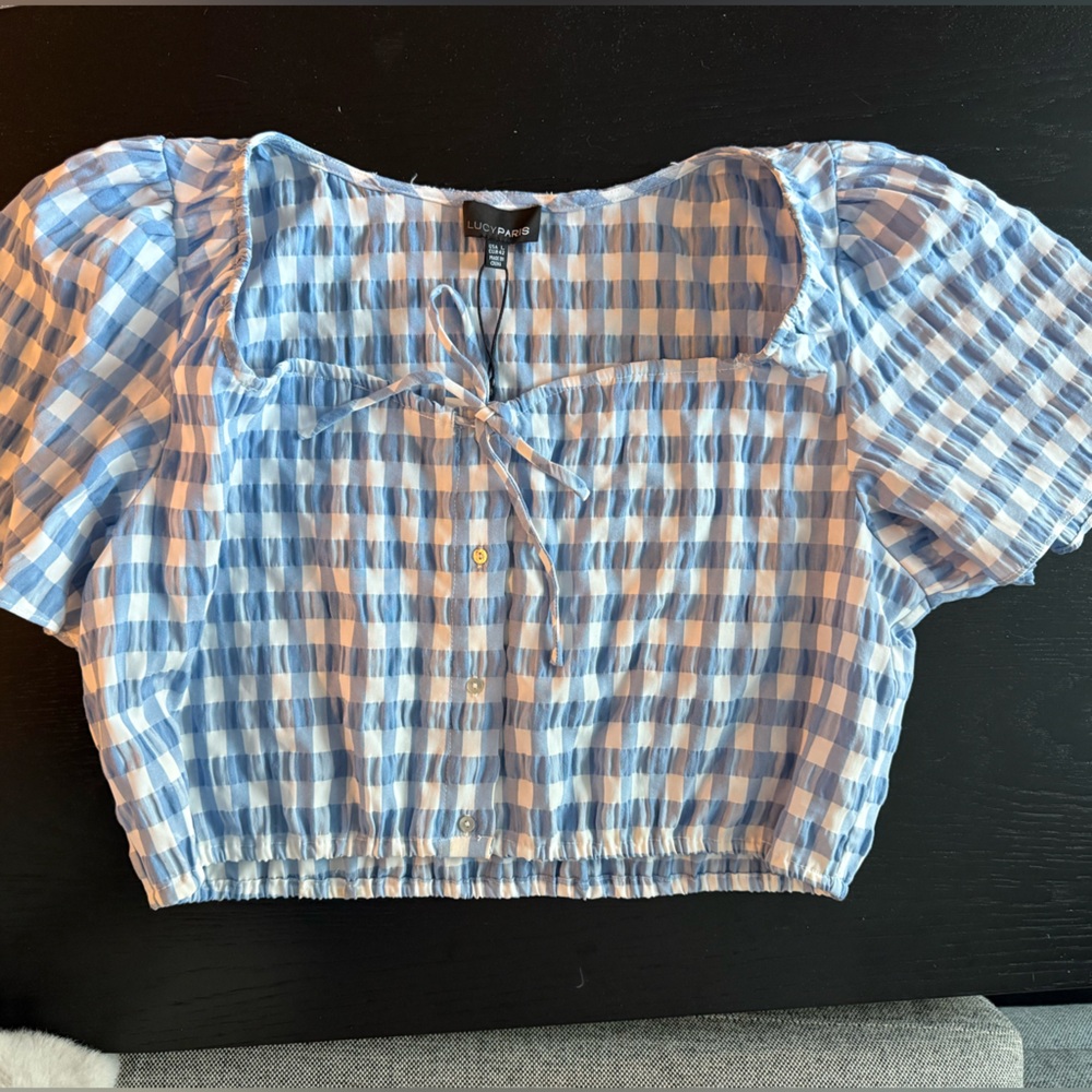 Lucy Paris Light Blue Gingham Top